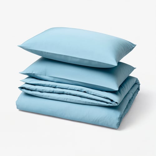 BJÖRKAL Duvet cover and 2 pillowcases, blue, 240x220/50x80 cm