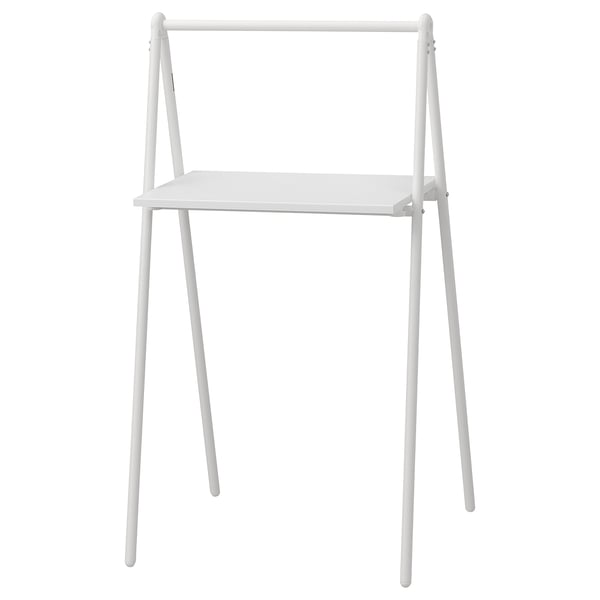 BJÖRKÅSEN white foldable desk, minimalist design, metal & wood, wall-mountable.