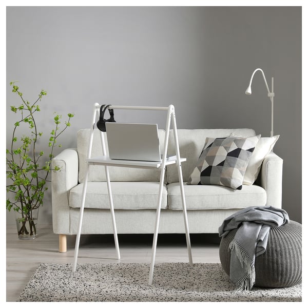 White wall-mounted desk, BJÖRKÅSEN, versatile small workspace or side table, modern minimalist design.