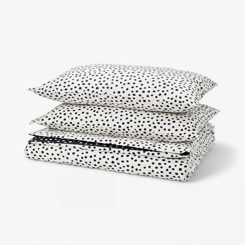BJÖRKGRÅMAL Duvet cover and 2 pillowcases, black white/dotted, 240x220/50x80 cm