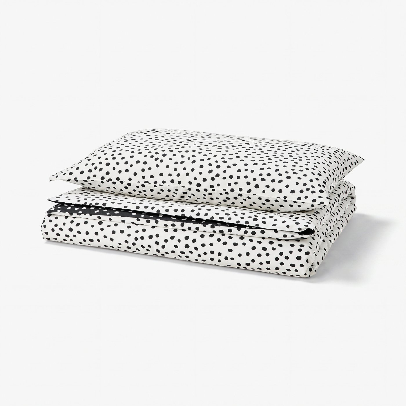 BJÖRKGRÅMAL Duvet cover and pillowcase, black white/dotted, 150x200/50x80 cm