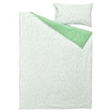 BJÖRKGRÅMAL Duvet cover and pillowcase, green white/dotted, 150x200/50x80 cm