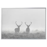 BJÖRKSTA Picture with frame, Deers in fog/aluminium-colour, 200x140 cm