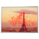 Framed art print with eiffel tower and red hearts. Aluminium silver frame. Wall decor.