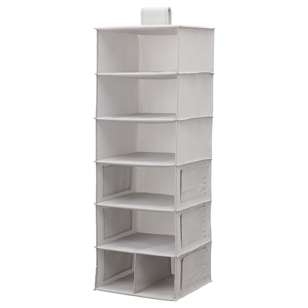 BLÄDDRARE Hanging storage with 7 compartments, grey/patterned, 30x30x90 cm