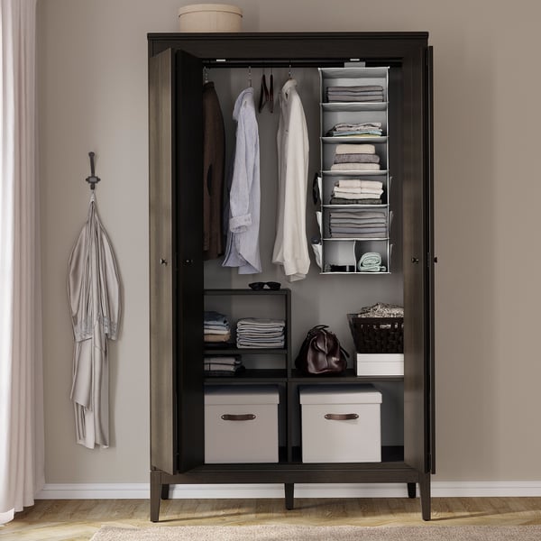 BLÄDDRARE Hanging storage with 7 compartments, grey/patterned, 30x30x90 cm