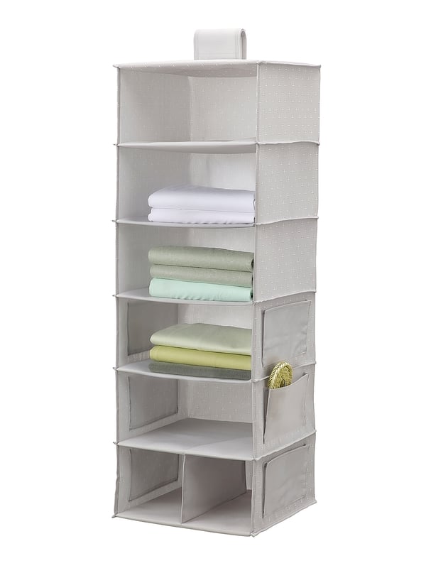 BLÄDDRARE Hanging storage with 7 compartments, grey/patterned, 30x30x90 cm
