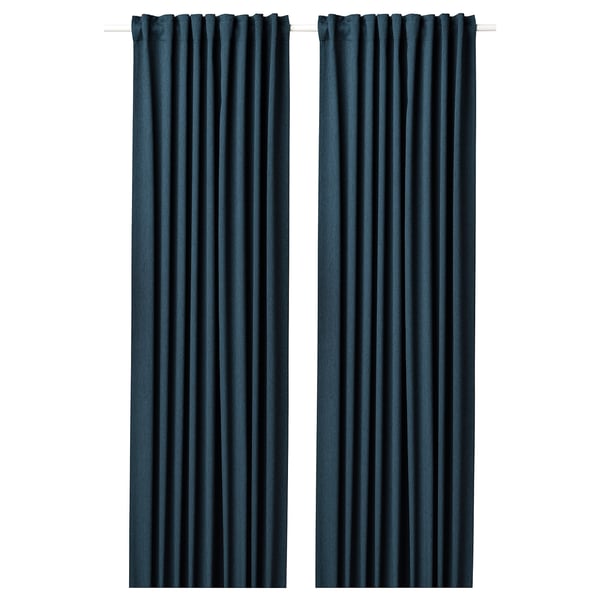 BLÅHUVA Block-out curtains, 1 pair, dark blue, 145x300 cm