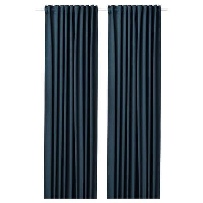 BLÅHUVA Block-out curtains, 1 pair, dark blue, 145x300 cm