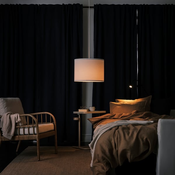 BLÅHUVA Block-out curtains, 1 pair, dark blue, 145x300 cm