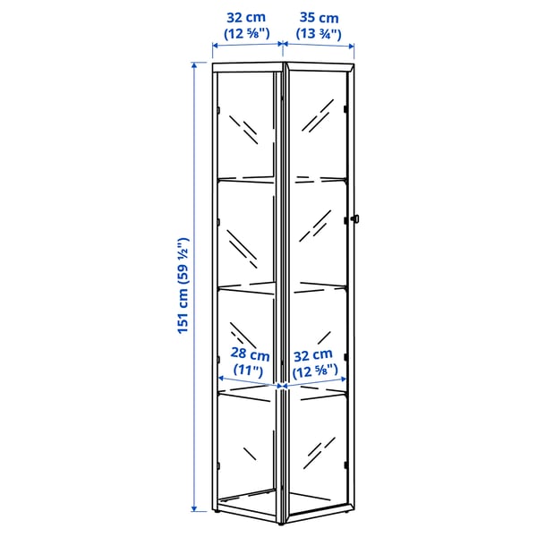BLÅLIDEN Glass-door cabinet, white, 35x32x151 cm