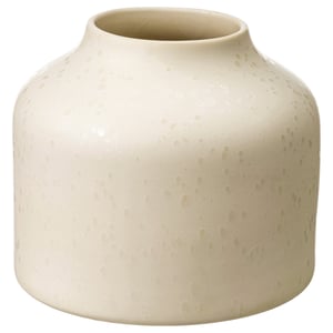 BLODBJÖRK vase: light beige, speckled stoneware, rounded shape, wide opening, elegant design.