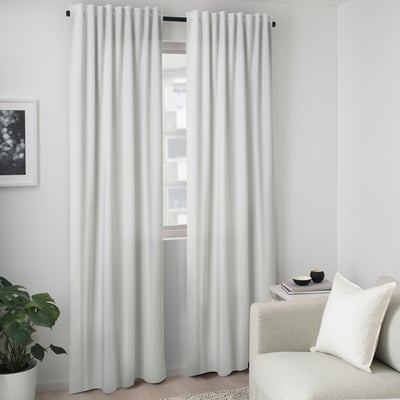 BLYSPINNMAL Block-out curtains, 1 pair, off-white, 145x300 cm