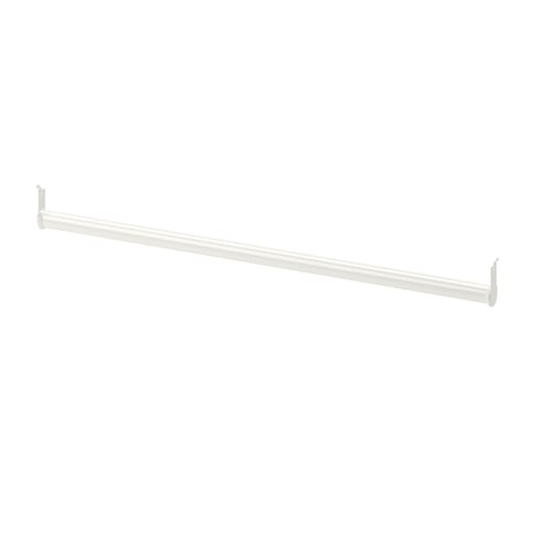 A white BOAXEL clothes rail, a steel bar with l-shaped ends for easy mounting, ideal for organising and hanging clothes.