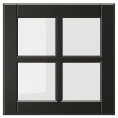 Black BODBYN glass door with bevelled frame, square shape, modern design.