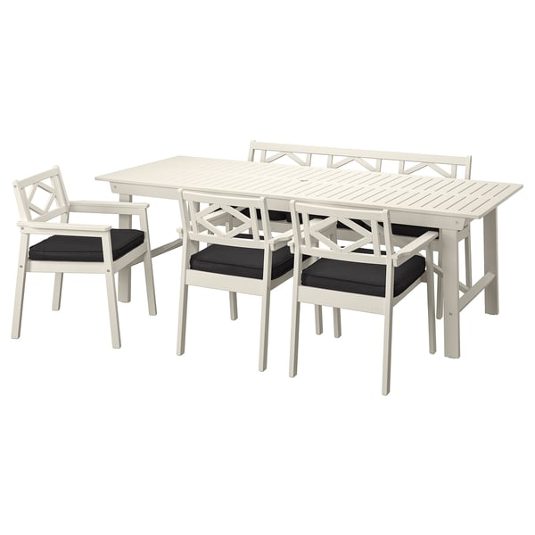 BONDHOLMEN Table+3 chrs w armr+ bench, outdoor, white/beige/Järpön/Duvholmen anthracite