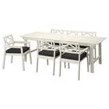 BONDHOLMEN Table+3 chrs w armr+ bench, outdoor, white/beige/Järpön/Duvholmen anthracite