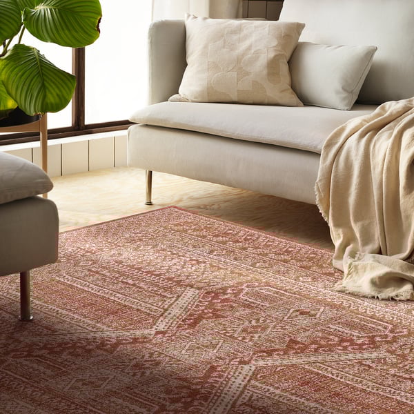 BORRIDSÖ Rug, low pile, red/white, 200x300 cm