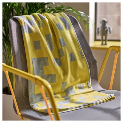 BRÄNNBOLL Throw, pale blue/bright yellow, 130x170 cm