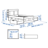 BRIMNES Bed frame w storage and headboard, white/Leirsund, 180x200 cm