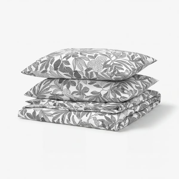 BROKDRACENA Duvet cover and 2 pillowcases, white/black, 240x220/50x80 cm