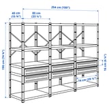 BROR Shelving unit with drawers/shelves, black, 254x40x190 cm