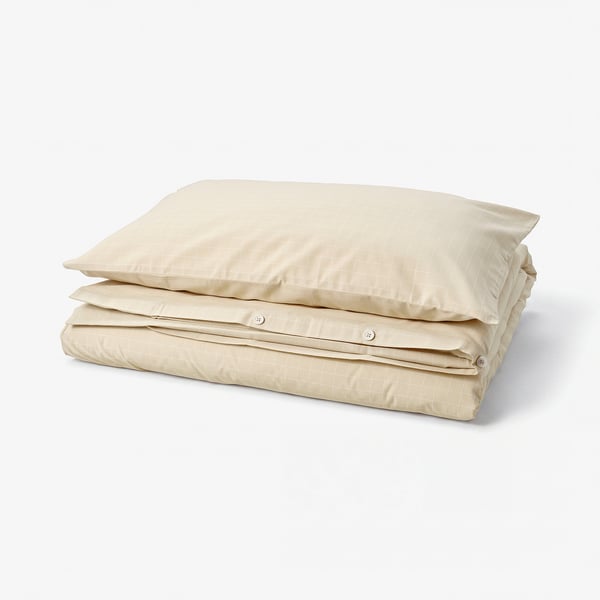 DOFTAKLEJA Duvet cover and pillowcase, beige/white, 150x200/50x80 cm