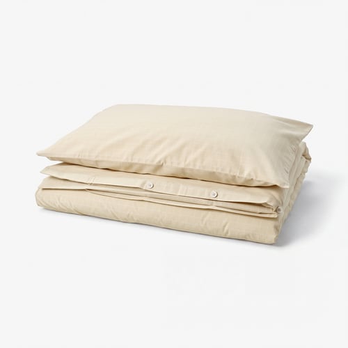 DOFTAKLEJA Duvet cover and pillowcase, beige/white, 150x200/50x80 cm