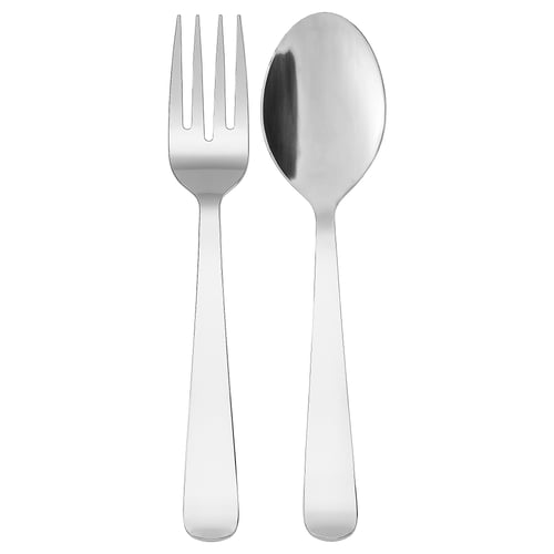 Stainless steel fork and spoon with sleek, modern design, reflecting light. Part of the DRAGON cutlery set, prized for durability and clean lines.