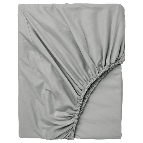 Grey DVALA cotton fitted sheet, rectangular, with elastic edges.