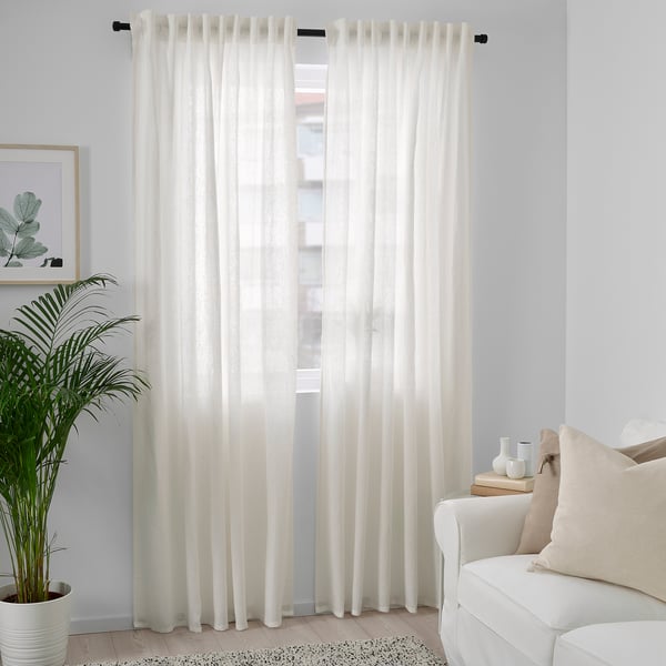 DYTÅG curtains, 1 pair, with heading tape/white, 145x300 cm - IKEA