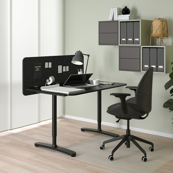 EILIF Screen for desk, dark grey, 120x48 cm