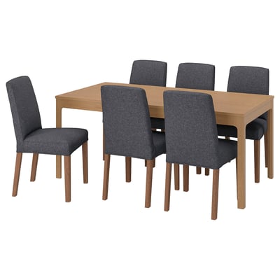 EKEDALEN / BERGMUND Table and 6 chairs, oak effect/Gunnared medium grey, 180/240 cm