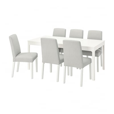 EKEDALEN / BERGMUND Table and 6 chairs, white/Orrsta light grey/white, 180/240 cm