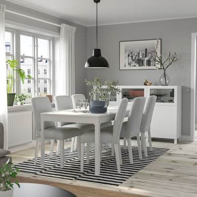 EKEDALEN / BERGMUND Table and 6 chairs, white/Orrsta light grey/white, 180/240 cm