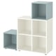 EKET storage cubes: white & light blue, square, modular shelving with adjustable feet.