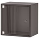 Black EKET cube storage with glass door, modern sleek design.