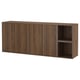 Dark brown wall-mounted storage: EKET mix closed, open units, slim wood profile, modern minimalist design.