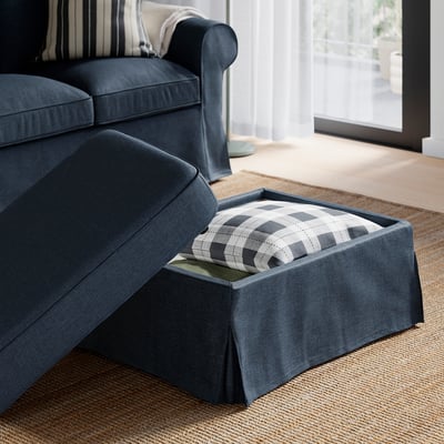 EKTORP Footstool with storage, Kilanda dark blue