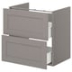 ENHET grey bathroom cabinet; modern, 2-drawer design; grey framed fronts; warm inviting style.