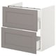 An ENHET bathroom base cabinet in grey with two drawers. It a sleek modern design with a grey framed front.