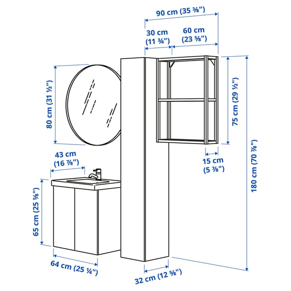 Illustration with measurements for the product: ENHET.
