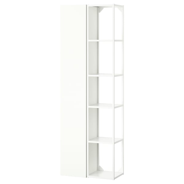 ENHET: white tall shelf unit with four open sections, sleek modern design ideal for kitchen, bath or laundry.