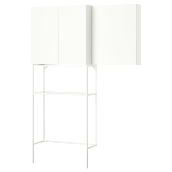 An ENHET white cabinet combo with open and closed storage.