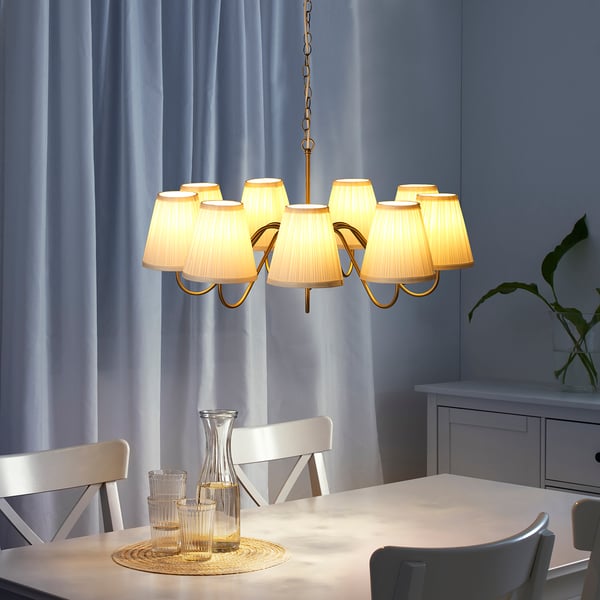 ESARP Chandelier, 9-armed, brass/fabric, 84 cm