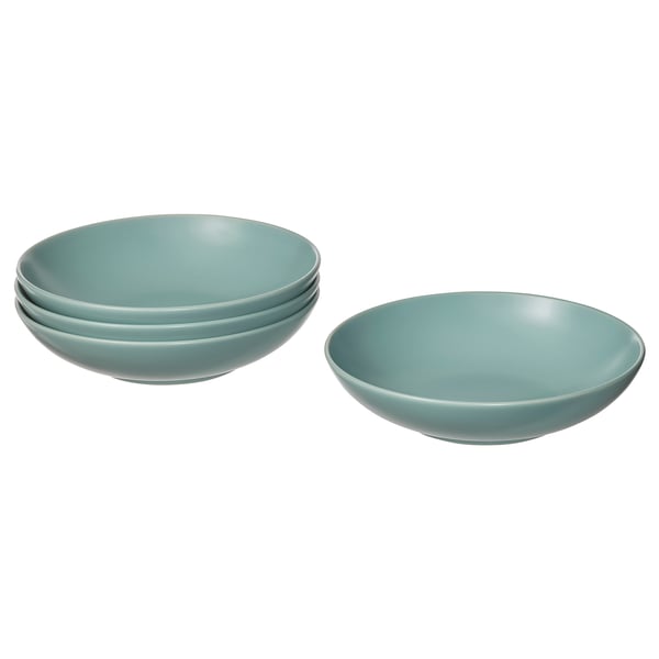 Three stacked light blue FÄRGKLAR ceramic bowls with a smooth, rounded shape and simple design.
