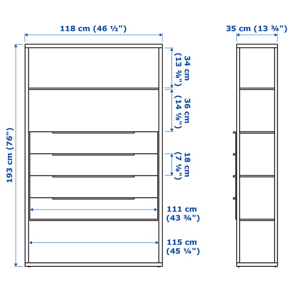 FJÄLKINGE Shelving unit with drawers, white, 118x35x193 cm IKEA
