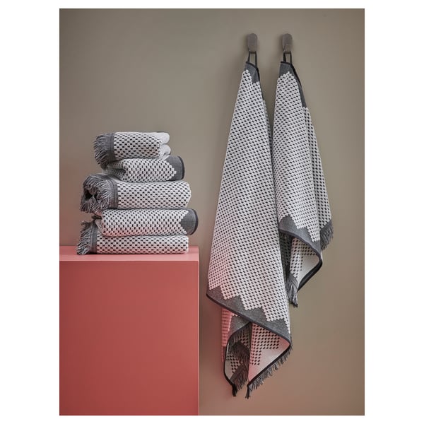 FJÄLLSTARR Bath towel, white/grey, 70x140 cm