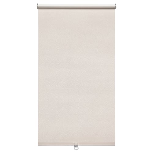 A FÖNSTERBLAD rolling blind in beige with a subtle circle pattern, made of polyester, blocking light.