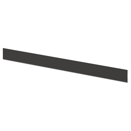 Black rectangular kitchen plinth, sleek and modern, made of recycled plastic foil and thermoplastic elastomer.